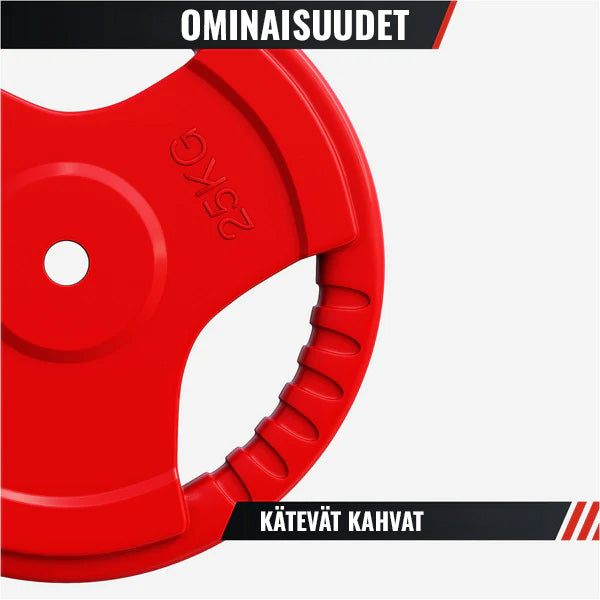 Kummikattega raskusketas 25 kg käepidemetega, 30 mm
