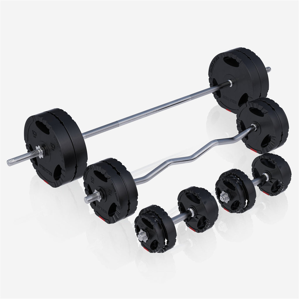 Voima-asema ja 100 kg muovipinnoitettu levysarja