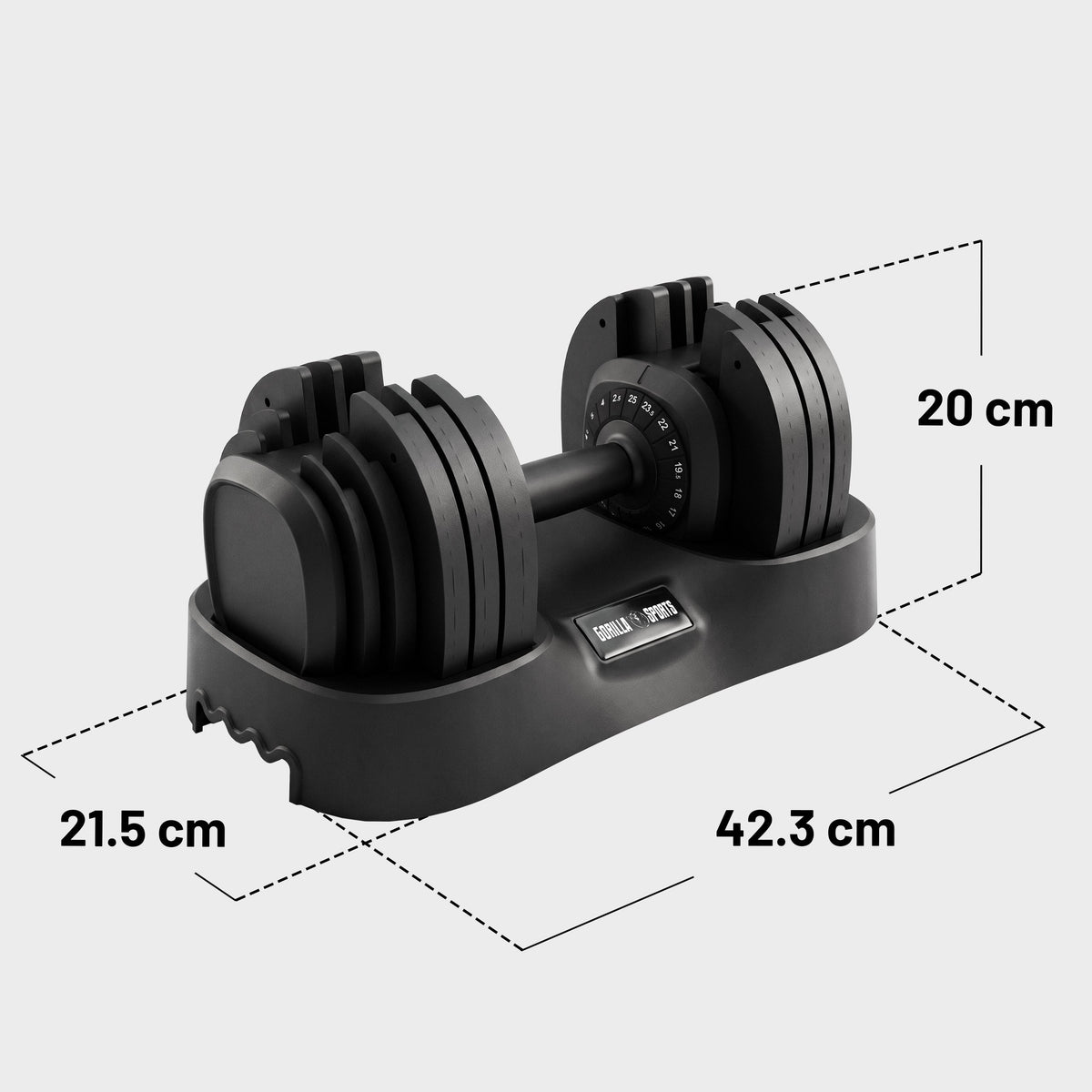 Säädettävä käsipaino 2,5–25 kg telineineen, musta