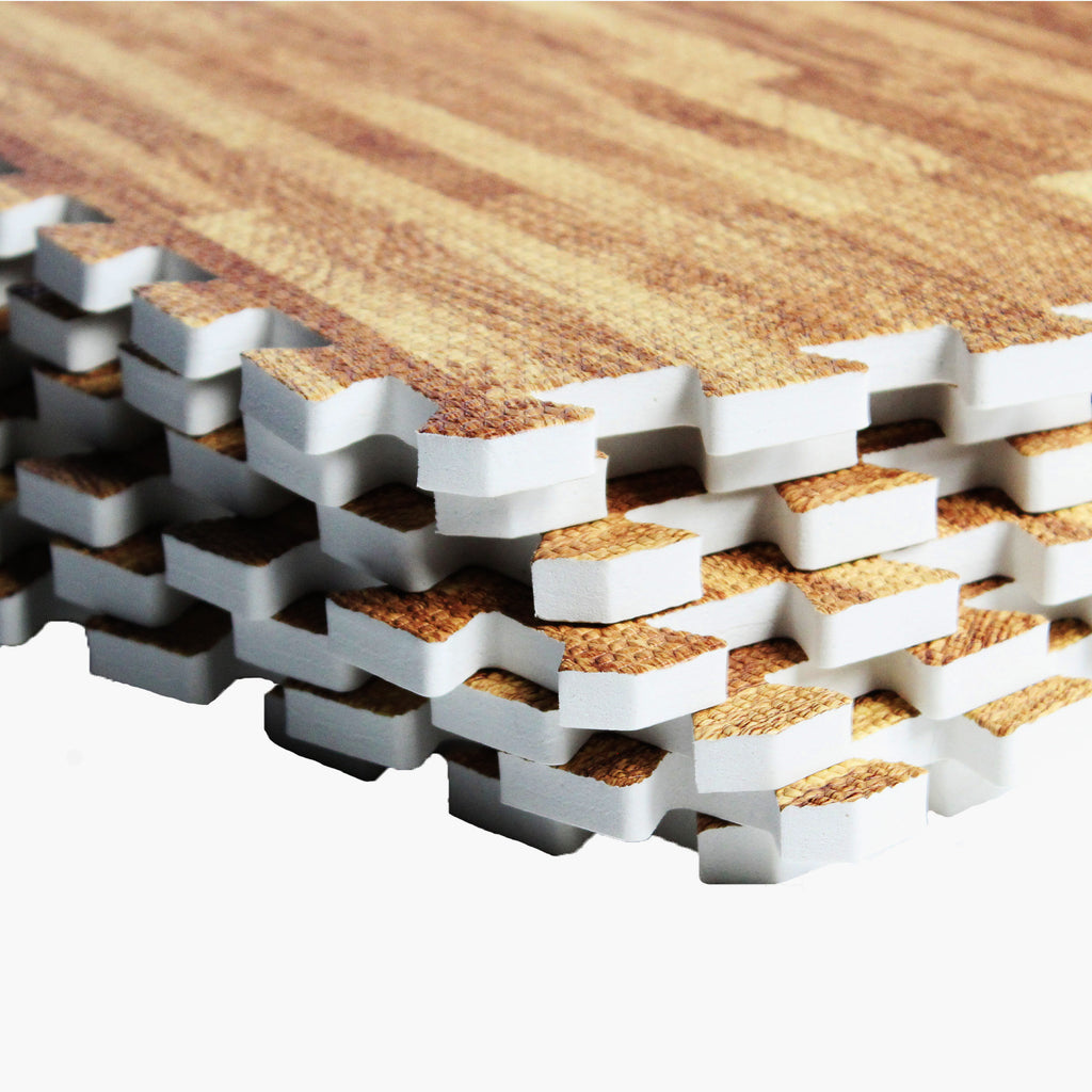 Treeningmatt 8 osa 60 x 60 x 1,2 cm, puidumustriga