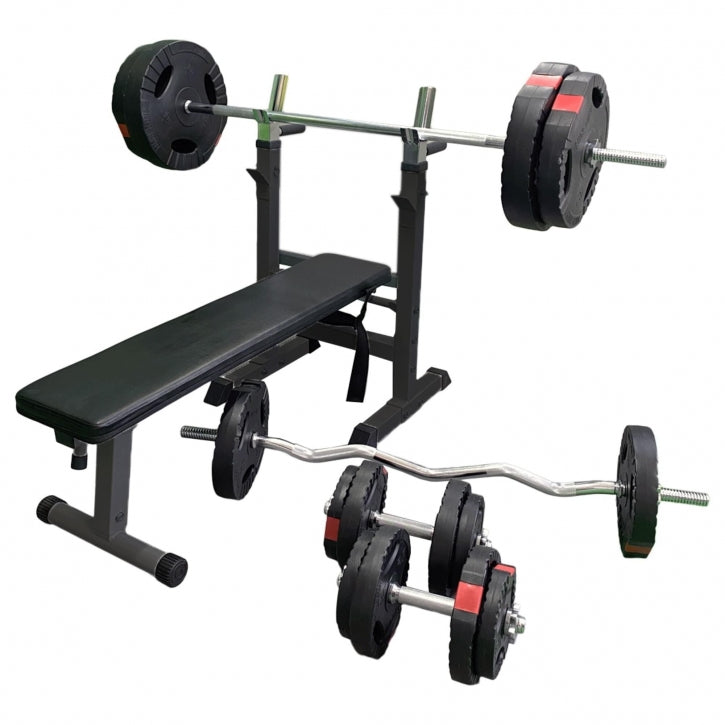 Reguleeritav jõutõstepink + 100 kg Tri Grip komplekt, must