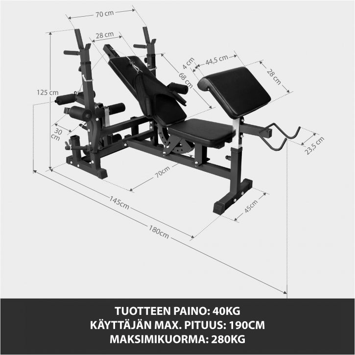Reguleeritav multifunktsionaalne treeningpink max 280 kg, Black Edition