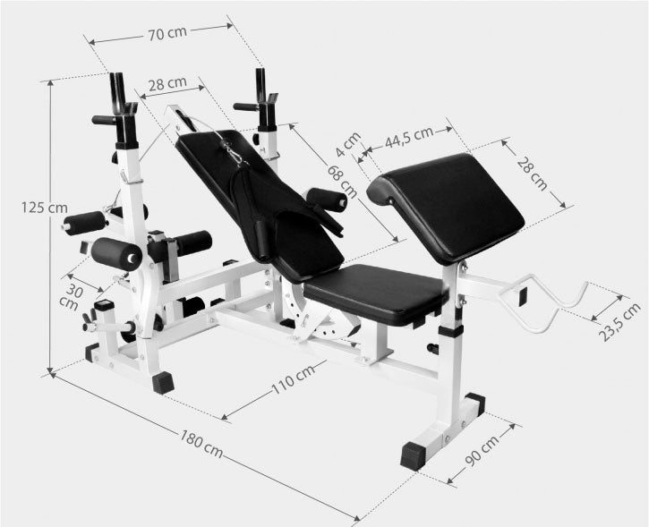 Reguleeritav multifunktsionaalne treeningpink max 280 kg, valge