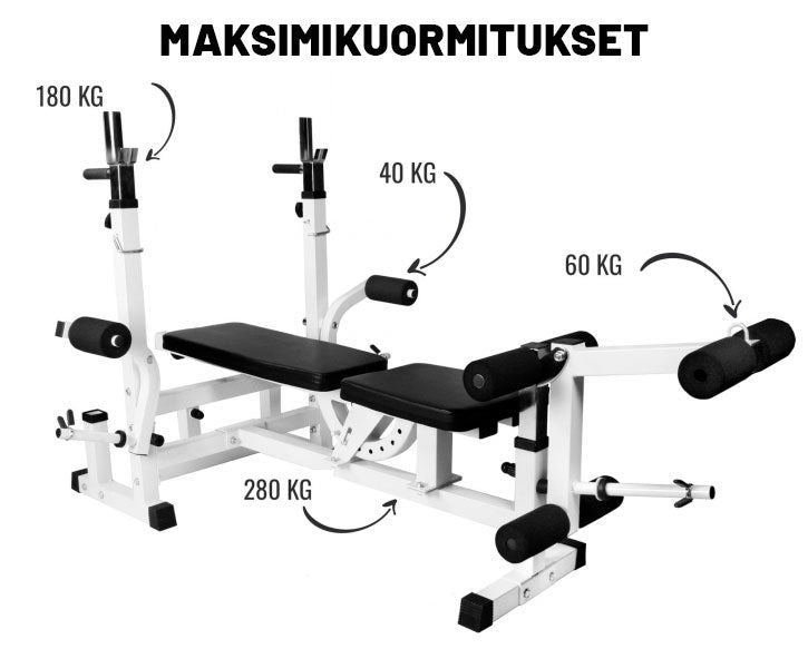 Mitmekülgne tõstepink + 108 kg kangikomplekt