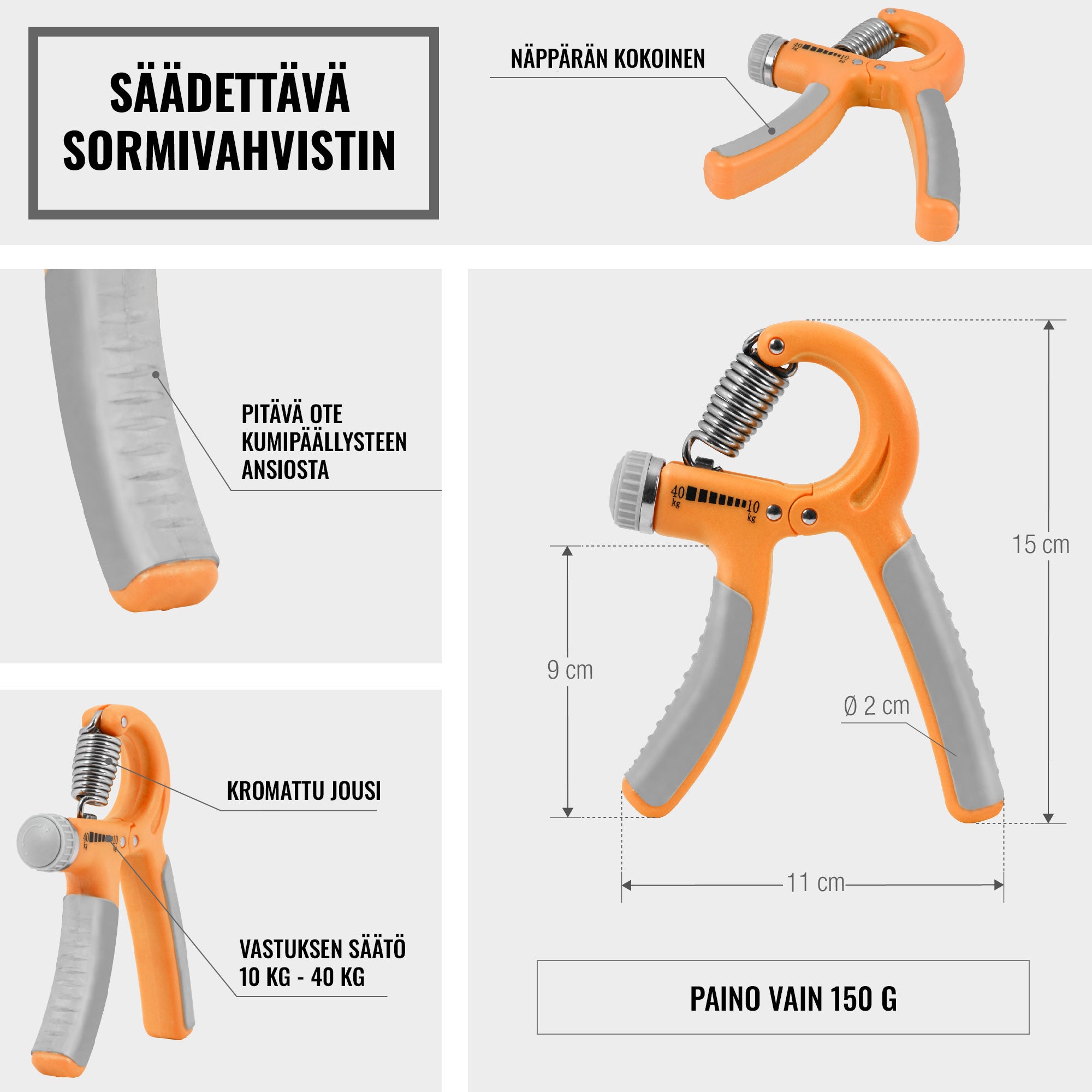 ProGrip9 reguleeritav käepigisti 10–40 kg vastupanuga