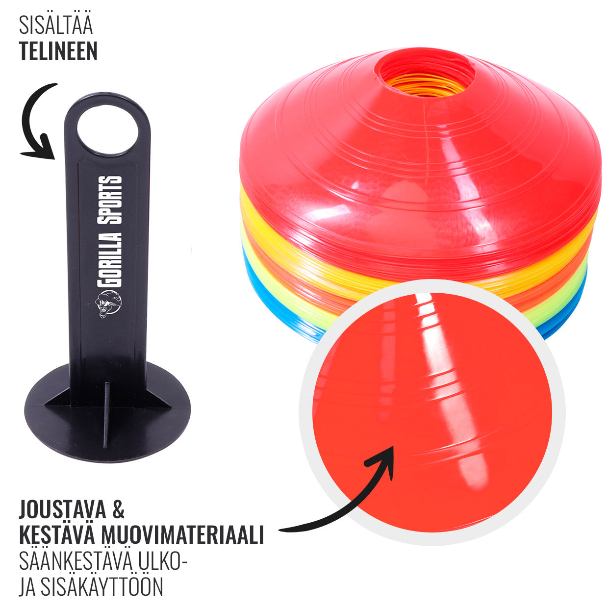 Märgistuskoonuste komplekt 50 tk hoidikuga, 5 värvi