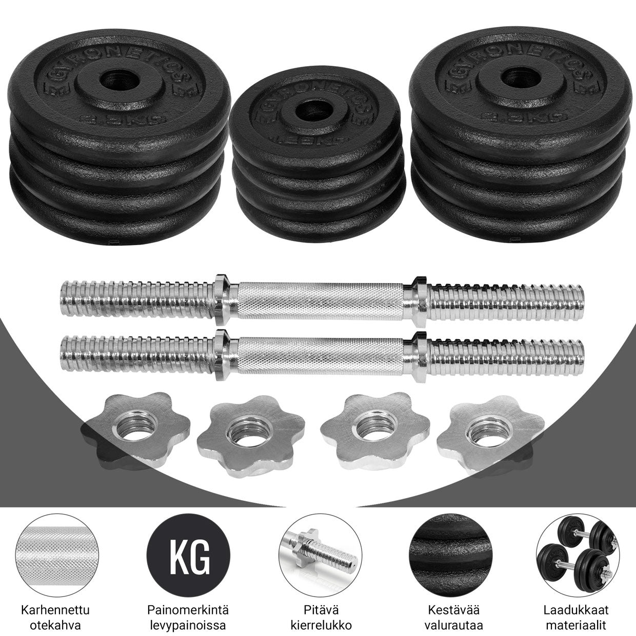 Malmist hantlikomplekt 30 kg keermelukkudega, 25mm