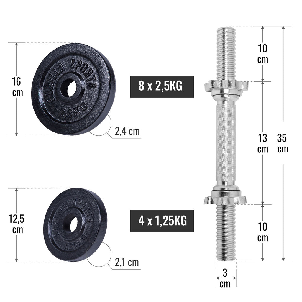 Reguleeritavad malmist hantlid 30 kg, 2 tk