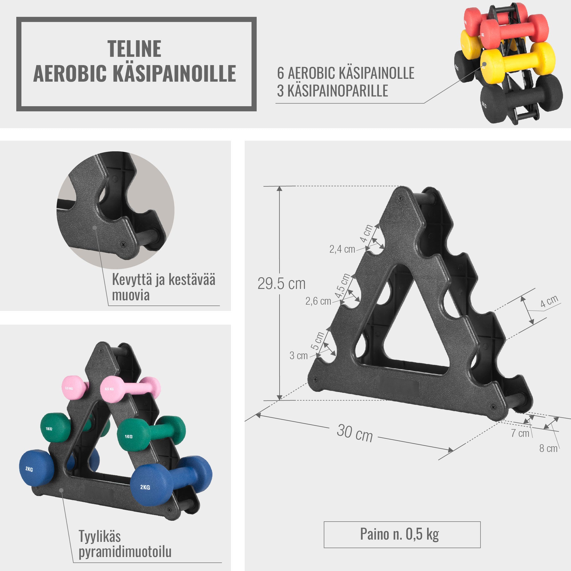 Kolmnurkne hantliriiul aeroobika-hantlitele
