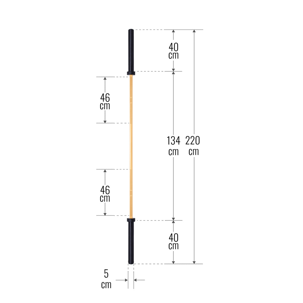 Olümpia-kang 220 cm 20 kg kuldne, kuldne, titaan /must