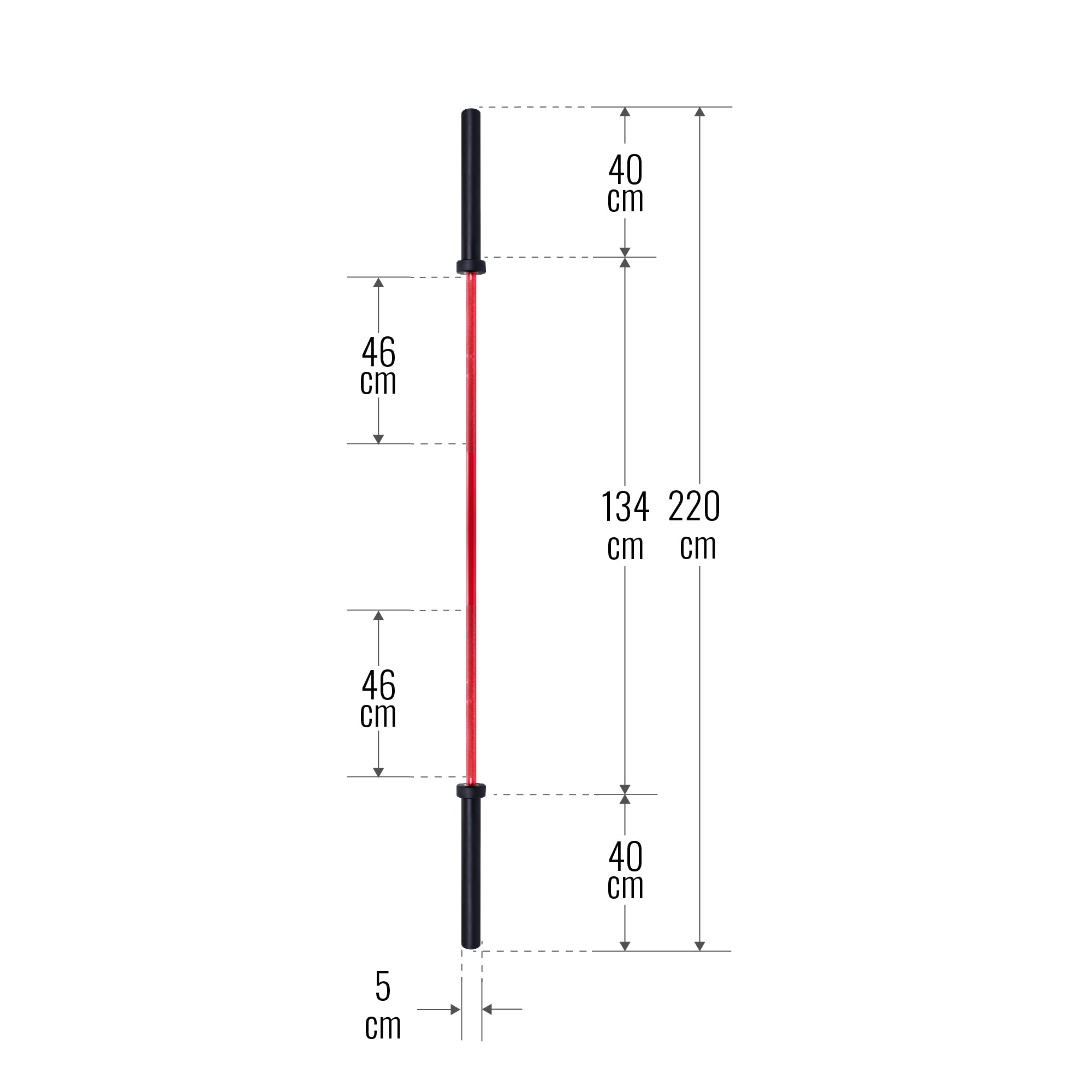 Olümpia-kang 220 cm 20 kg punane/must