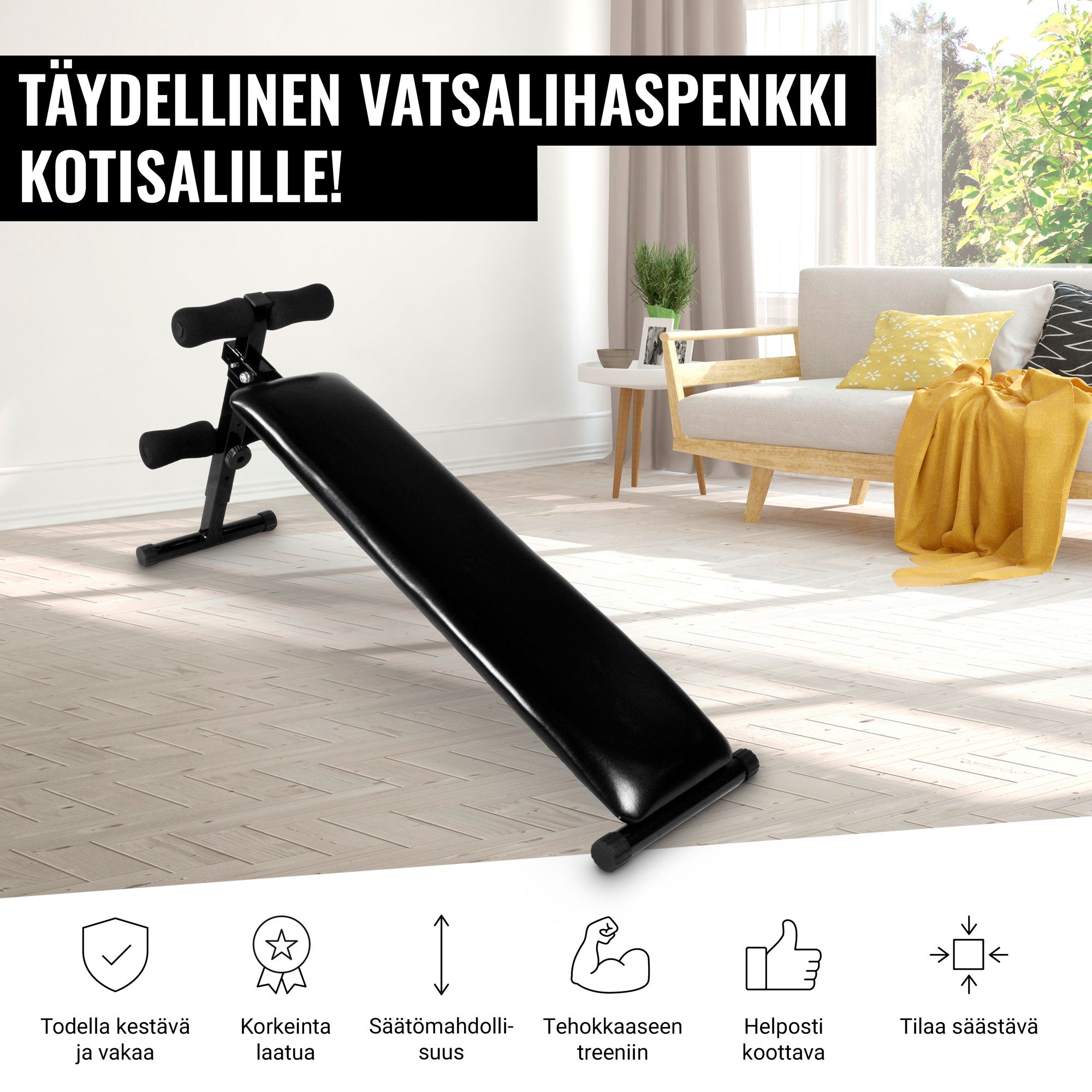 Reguleeritav kõhulihaste pink pehmendusega, must
