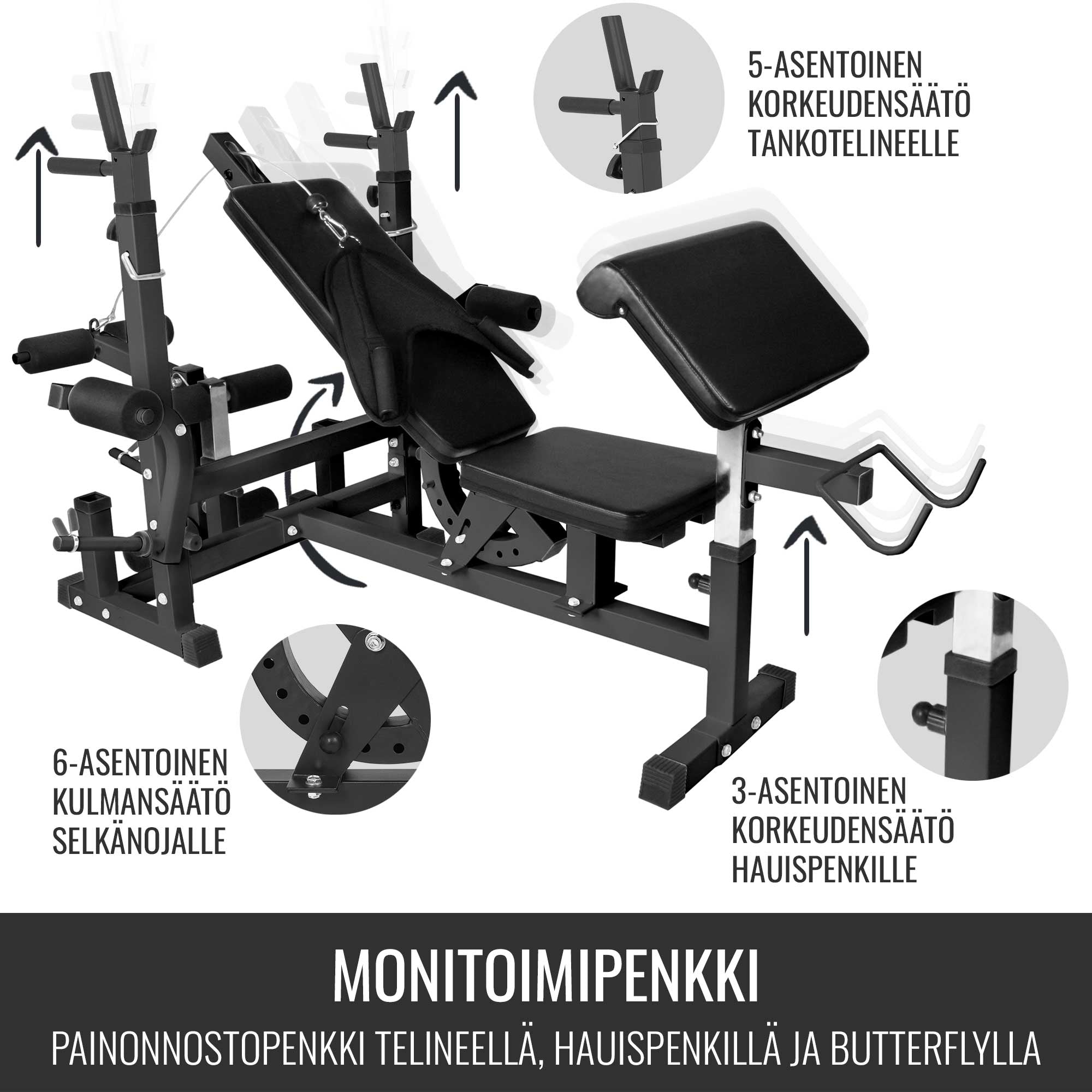 Reguleeritav multifunktsionaalne treeningpink max 280 kg, Black Edition
