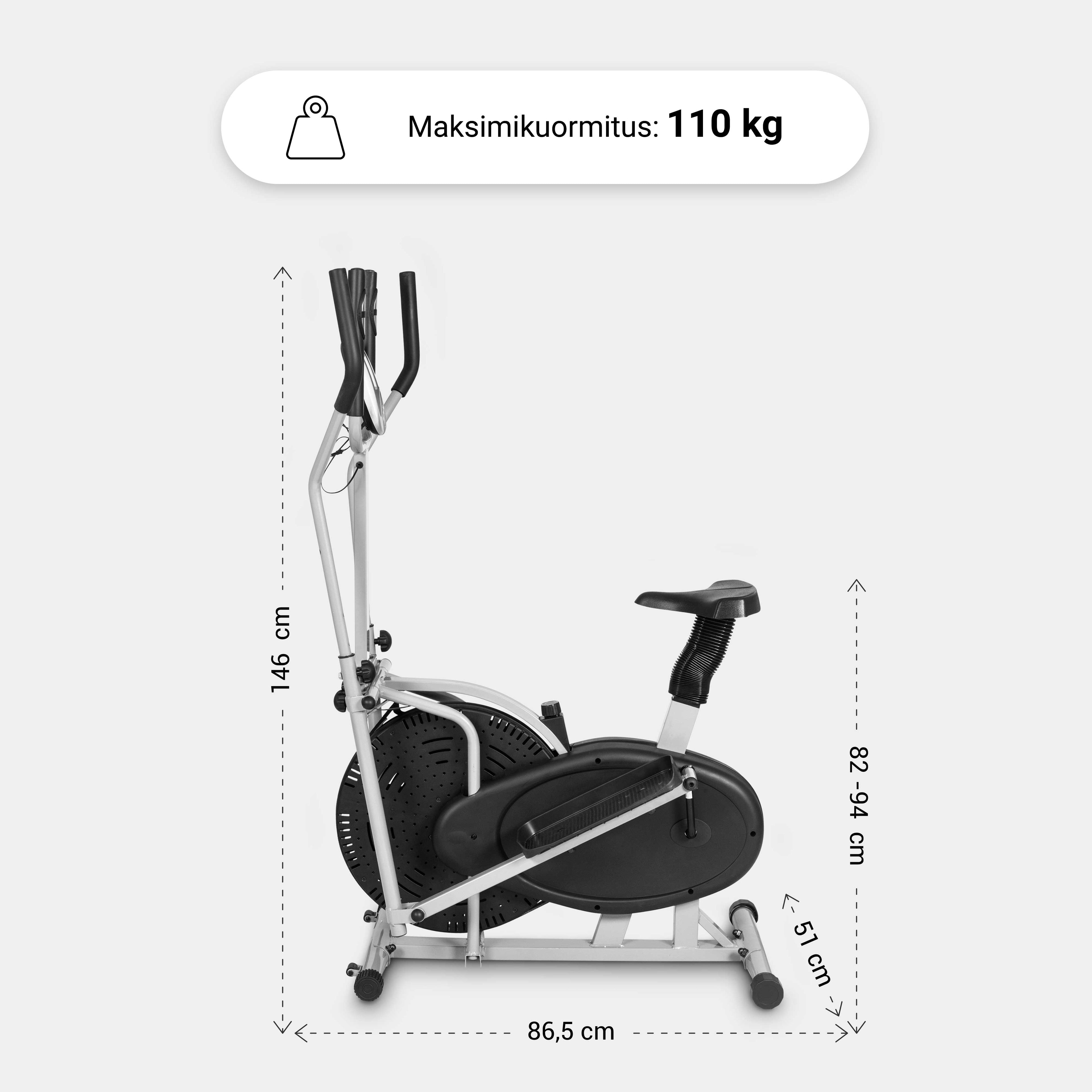 Crosstrainer sadula, käepidemete ja treeningkompuutriga