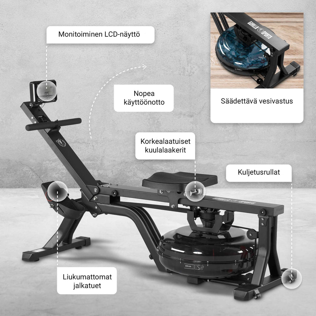 Veetakistusega sõudeergomeeter treeningarvutiga