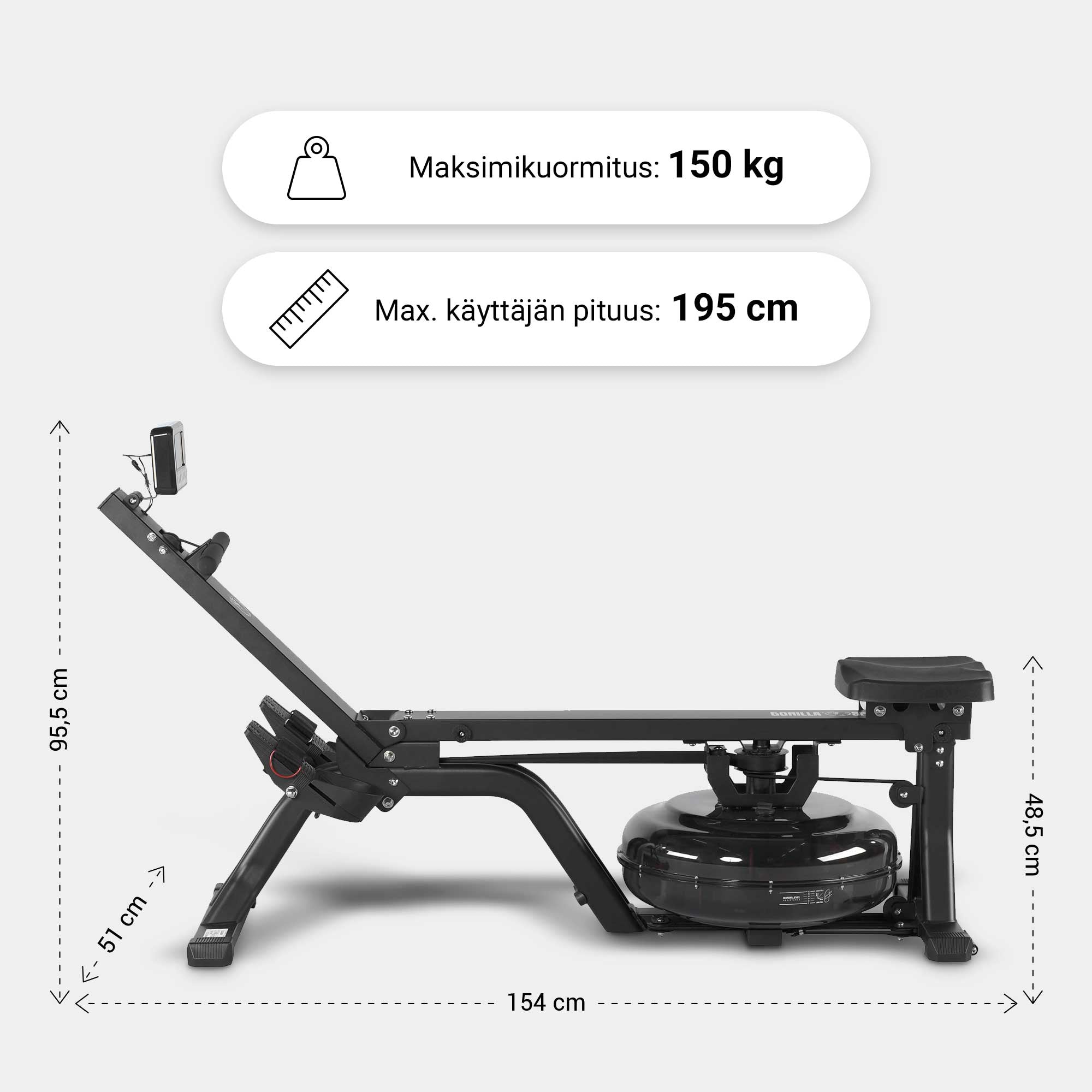 Veetakistusega sõudeergomeeter treeningarvutiga