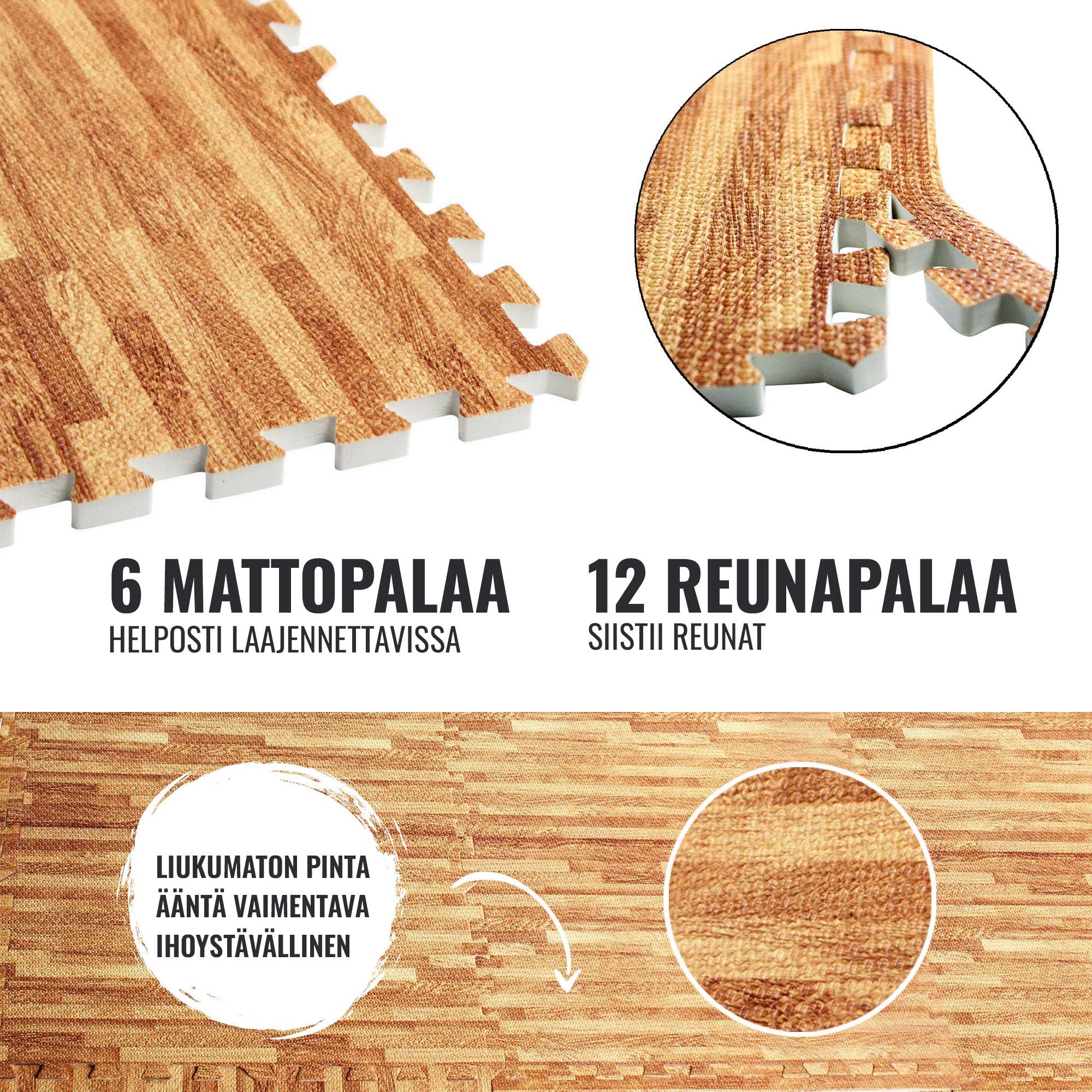 Kaitsematt 6 osa 60 x 60 x 1,2 cm, puidumustriga