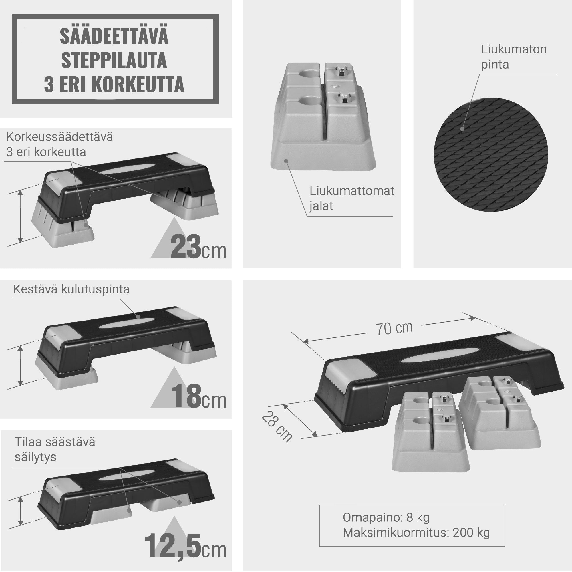 Reguleeritava kõrgusega stepilaud XS