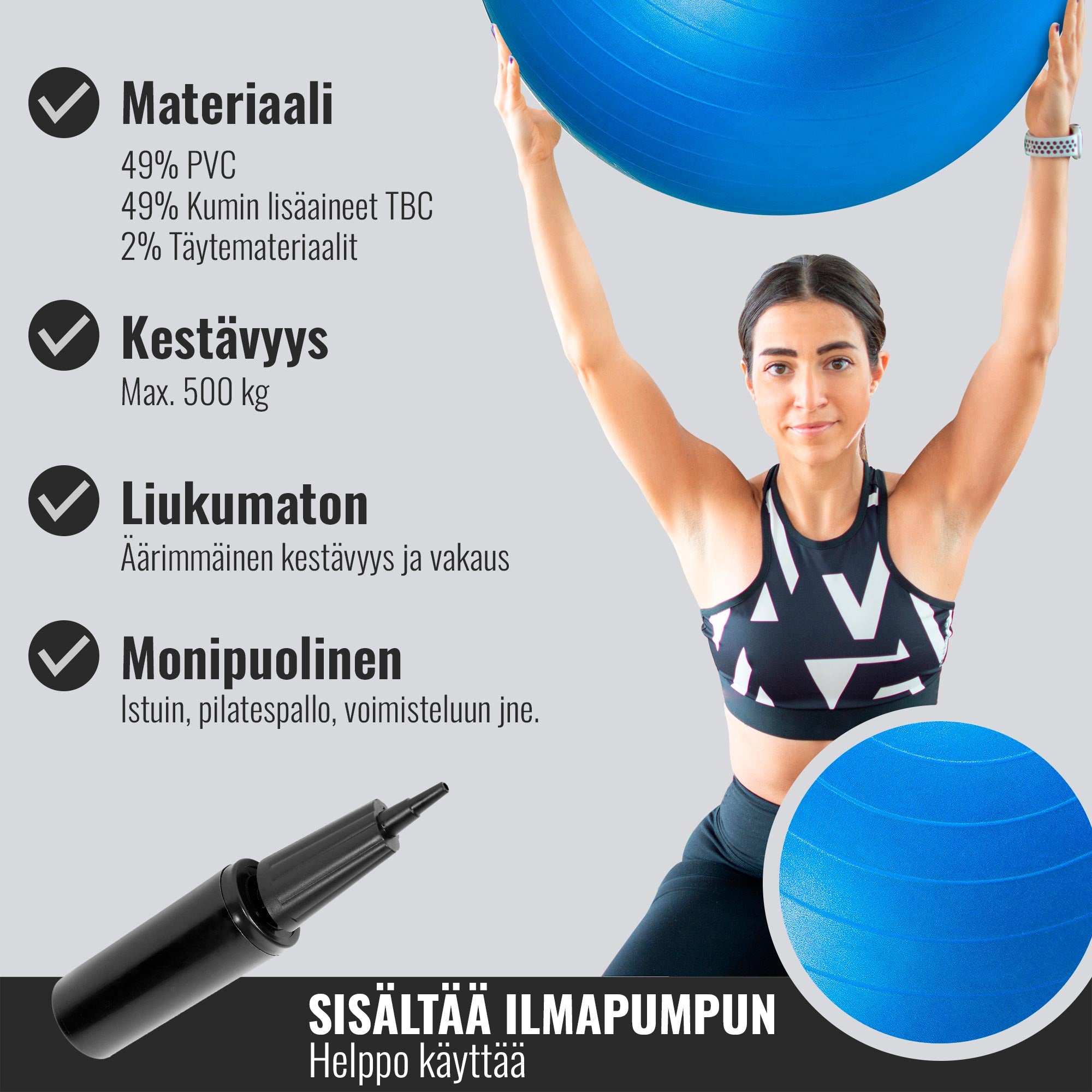 Võimlemispall 75 cm pumbaga