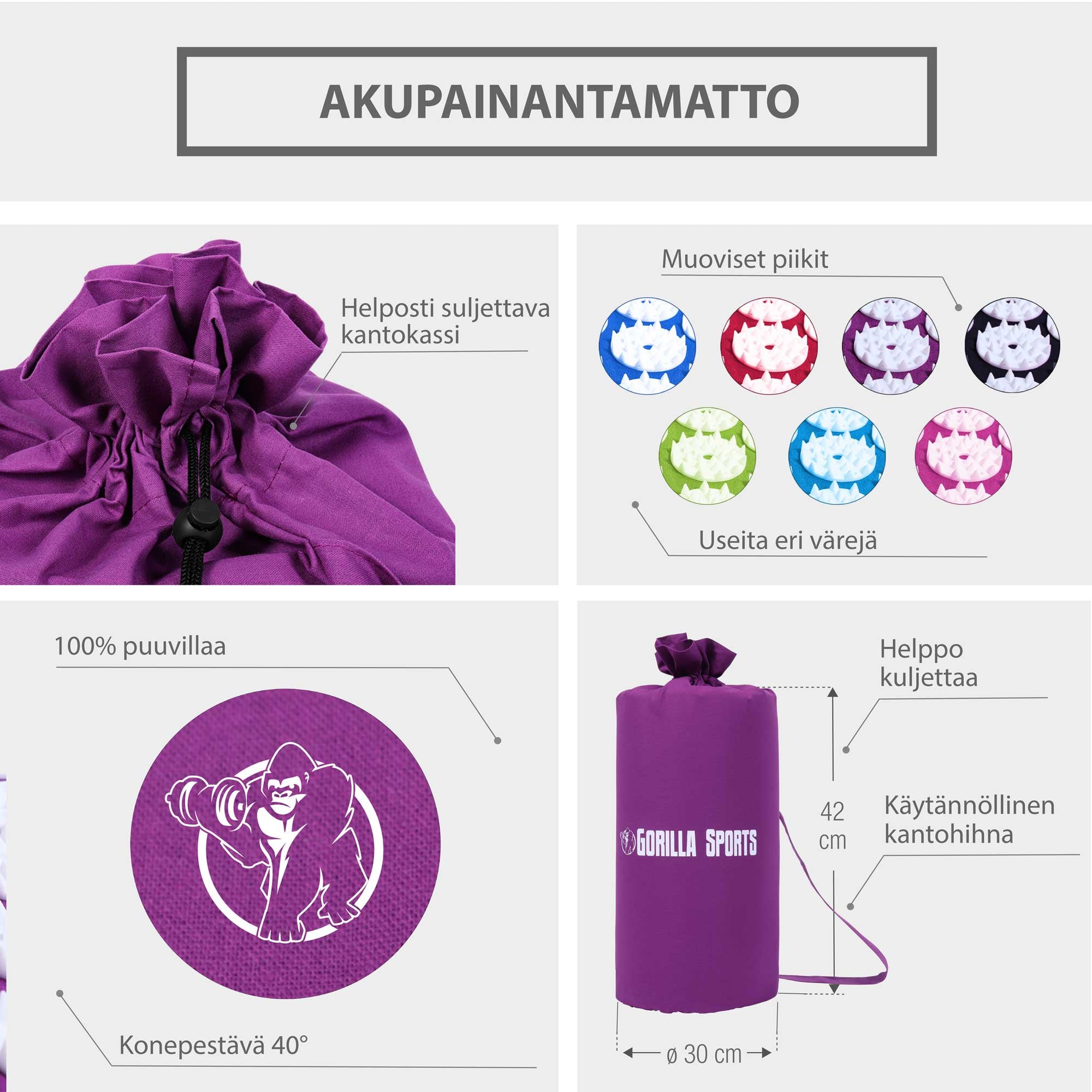 Akupressuurimatt ja padi kandekotiga