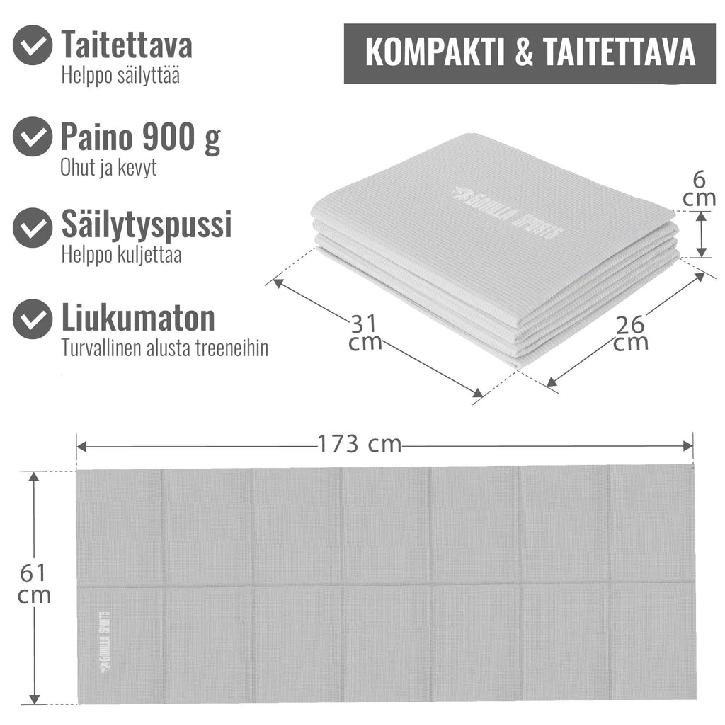Kokkupandav joogamatt 4 mm kandekotiga, hall