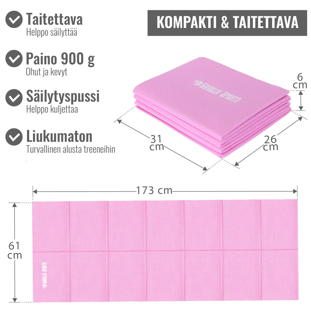 Kokkupandav joogamatt 4 mm kandekotiga, roosa