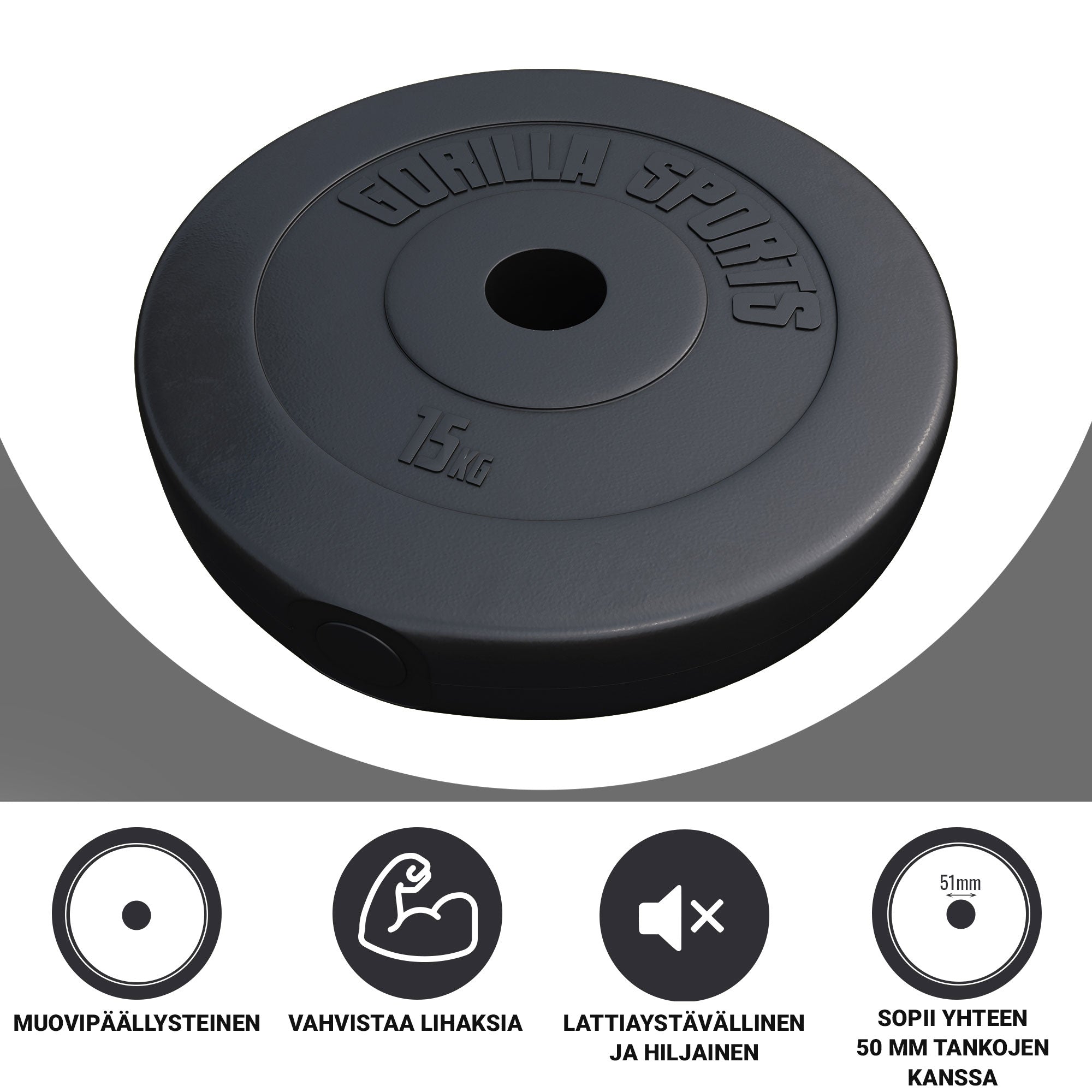 Vinüülkattega raskusketas 15 kg 50 mm