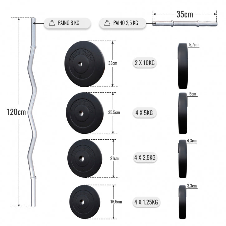 Vinüülist kangikomplekt 70 kg EZ-kangiga