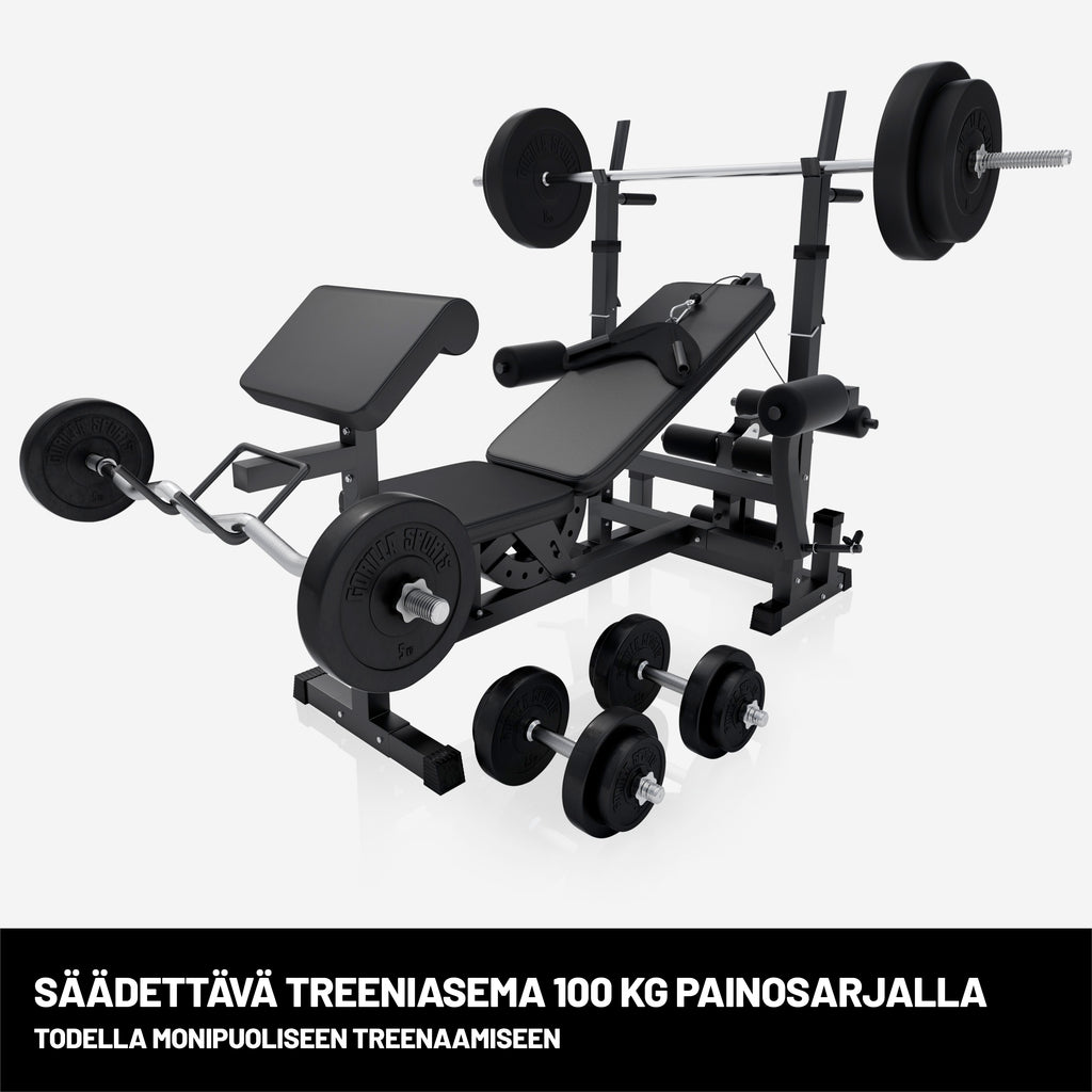 Reguleeritav tõstepink + 100 kg kangikomplekt, Black Edition