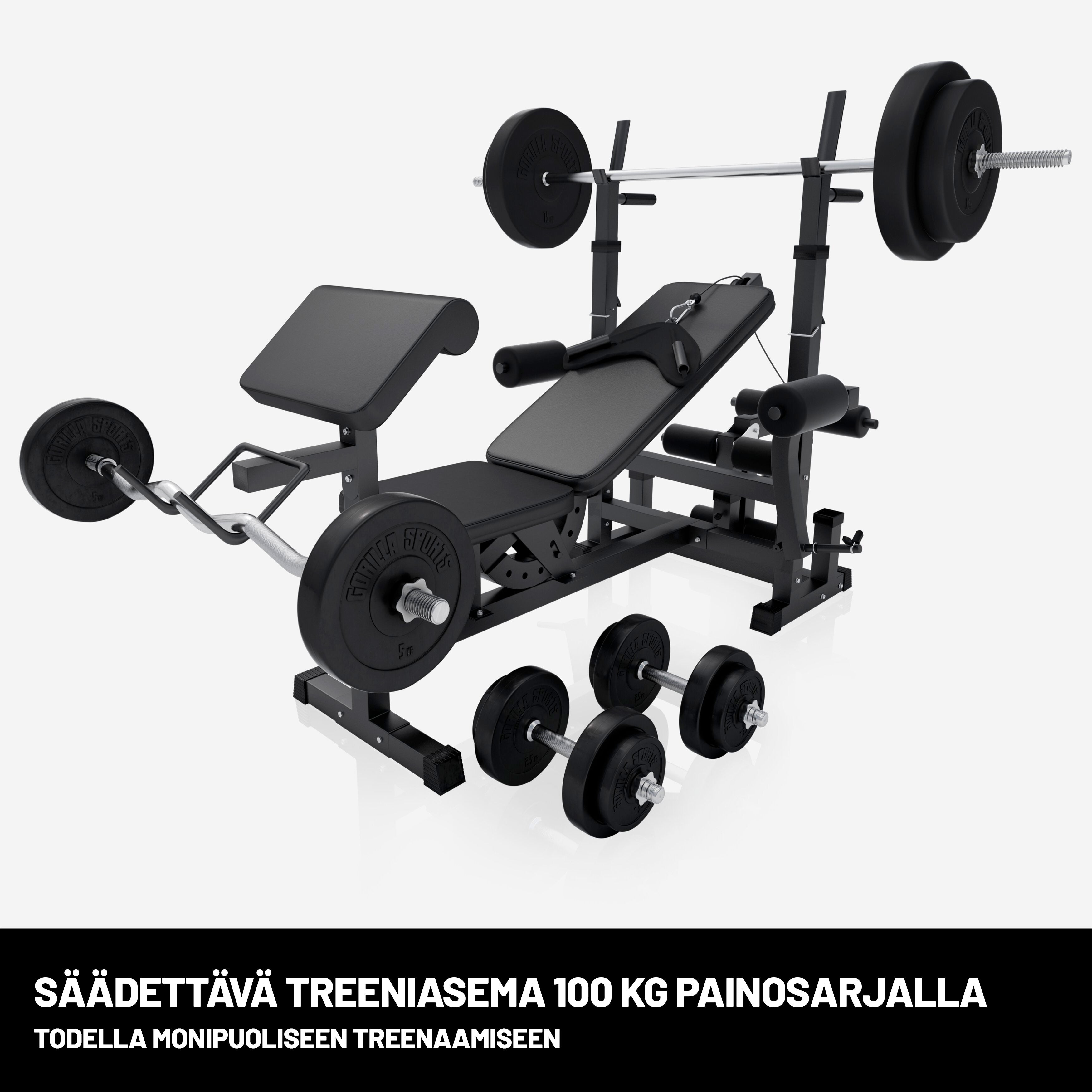 Reguleeritav tõstepink + 100 kg kangikomplekt, Black Edition