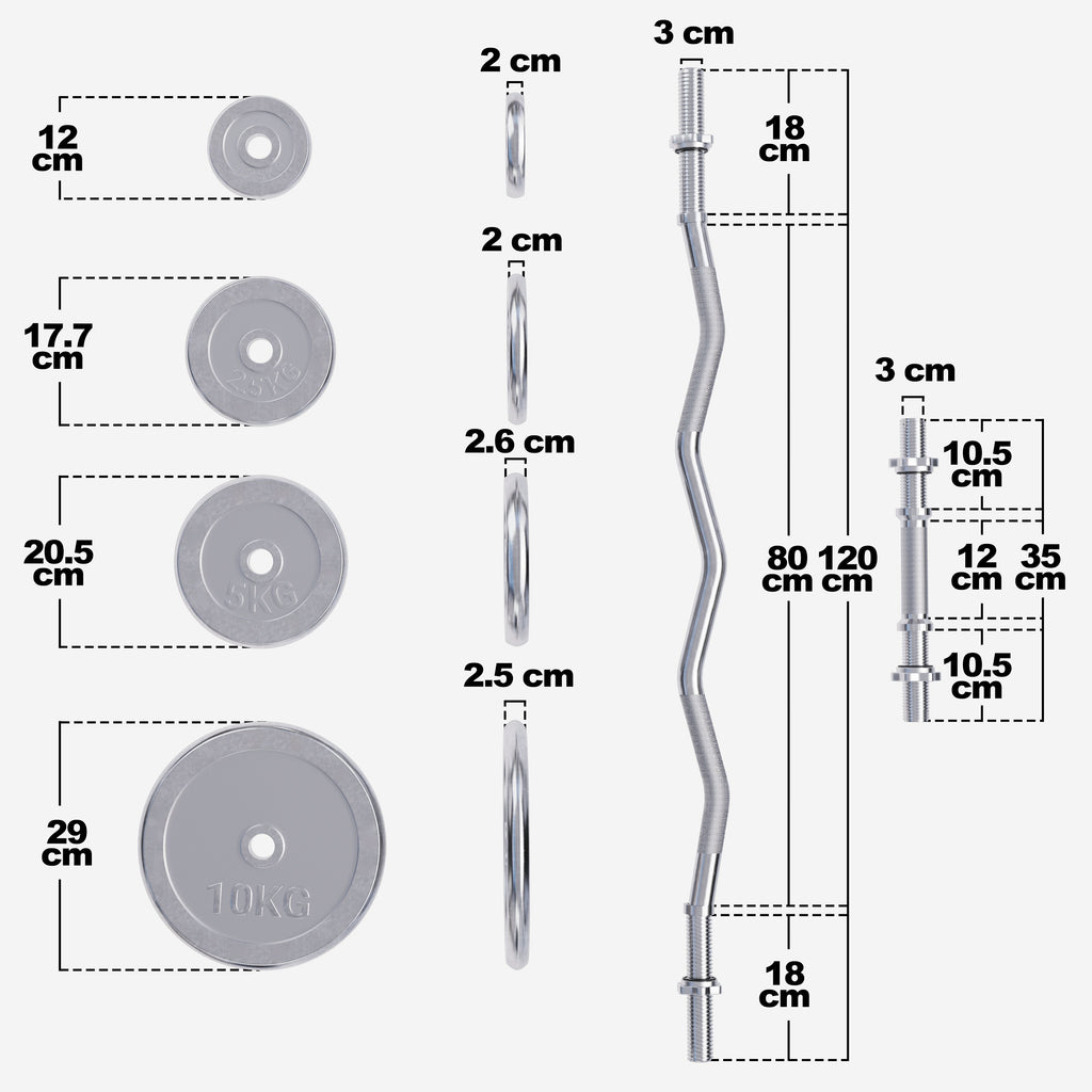Kroomitud kangikomplekt 70 kg EZ-kangiga