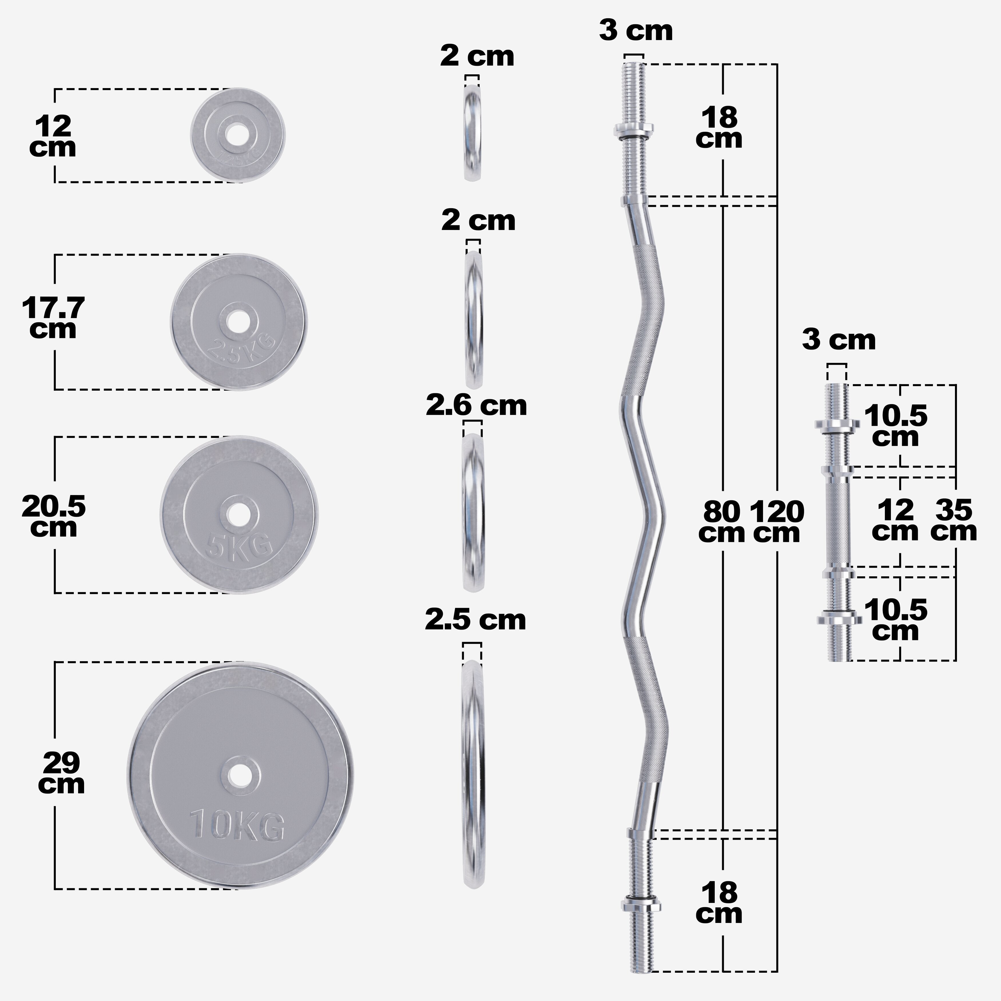 Kroomitud kangikomplekt 70 kg EZ-kangiga