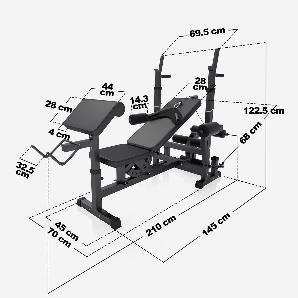 Reguleeritav multifunktsionaalne treeningpink max 280 kg, Black Edition