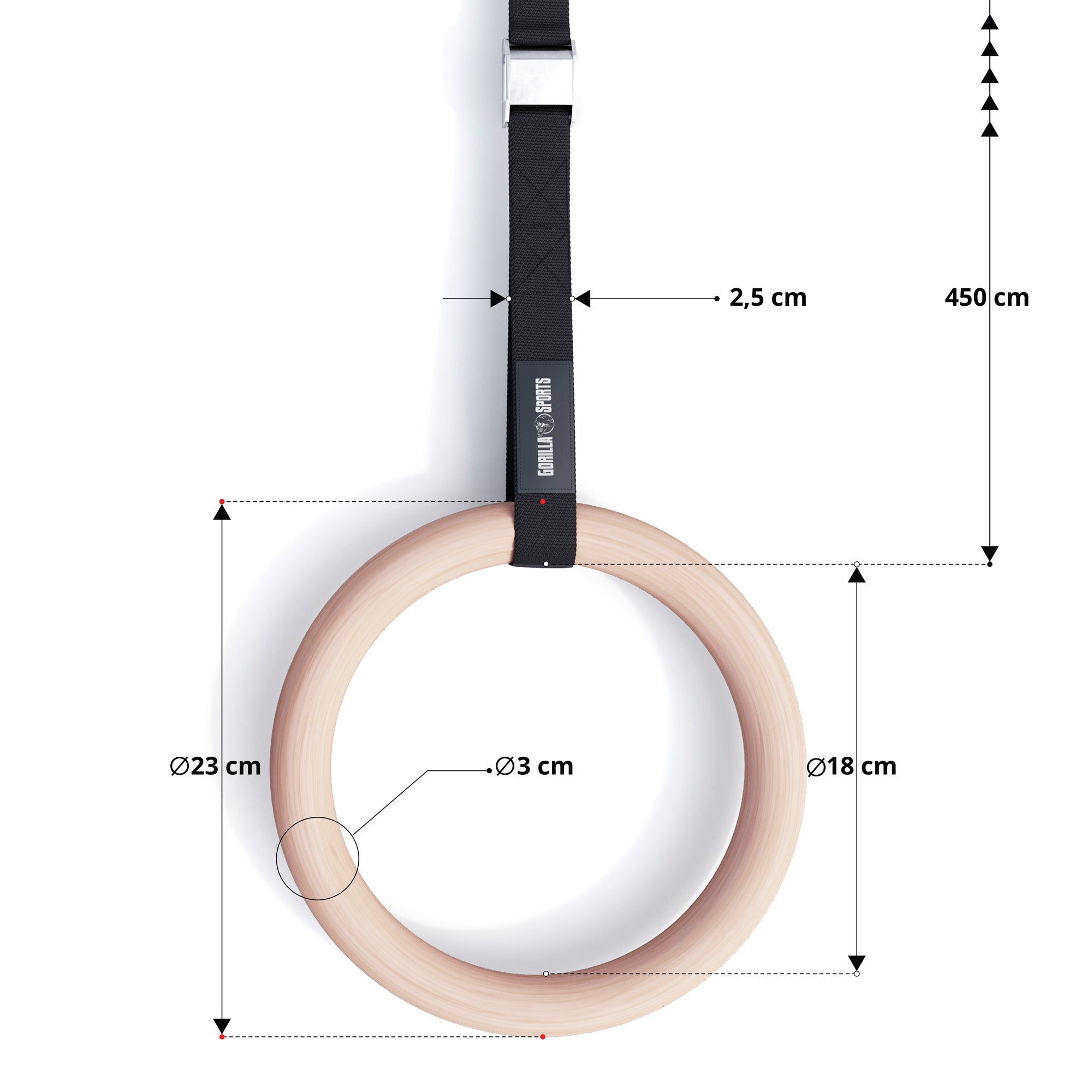 Puidust võimlemisrõngad 23 cm rihmadega