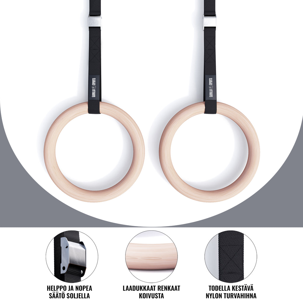 Puidust võimlemisrõngad 23 cm rihmadega