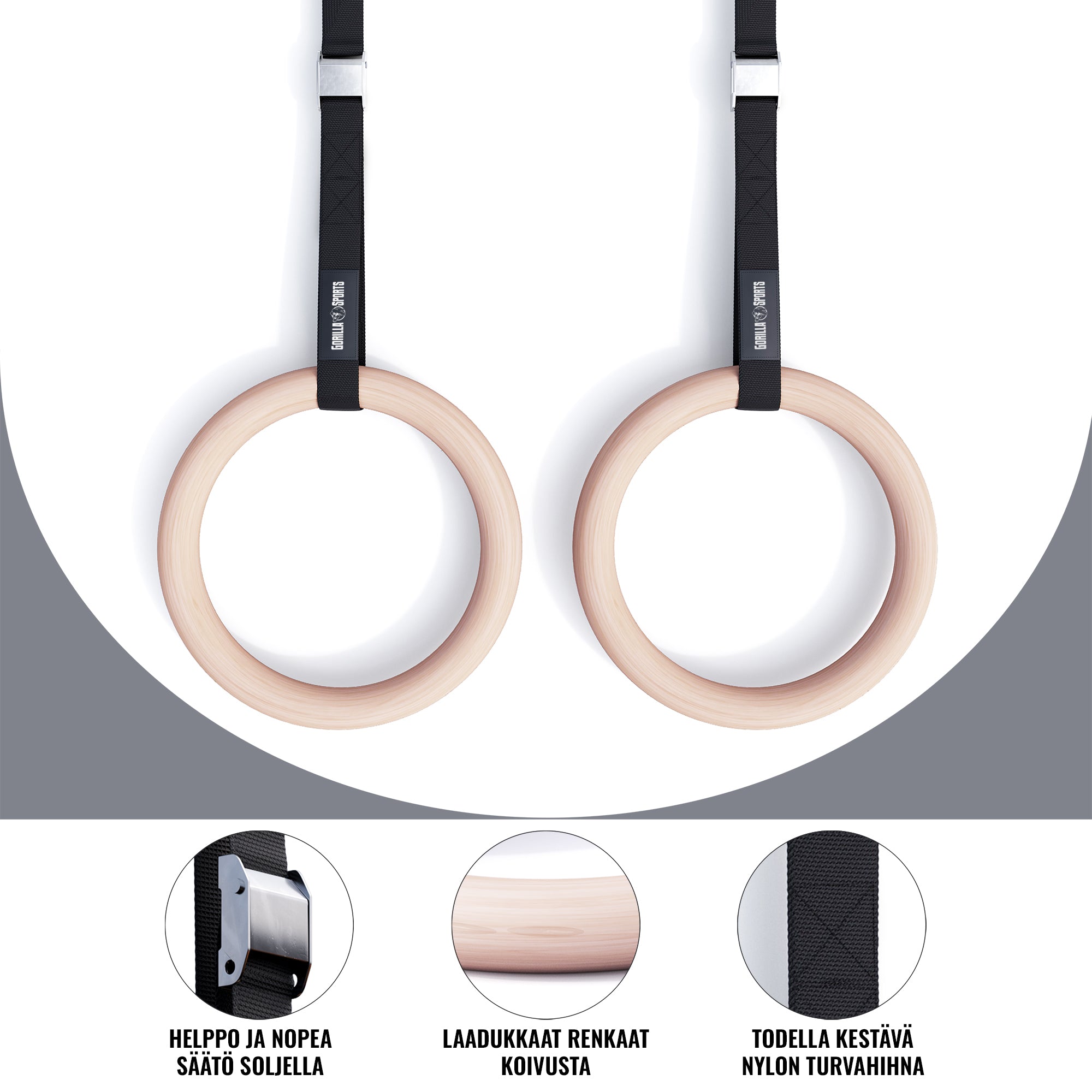 Puidust võimlemisrõngad 23 cm rihmadega