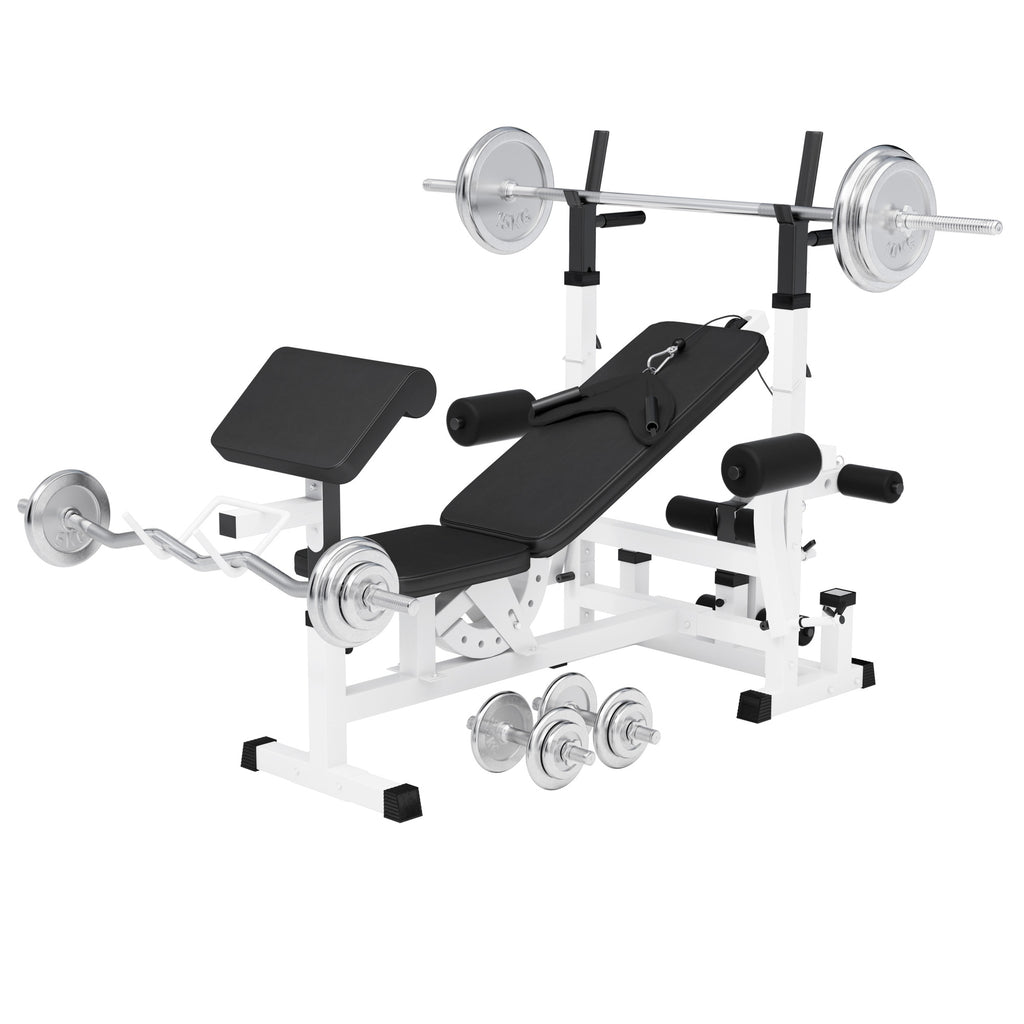 Mitmekülgne jõutreeningupink + kangikomplekt 108 kg