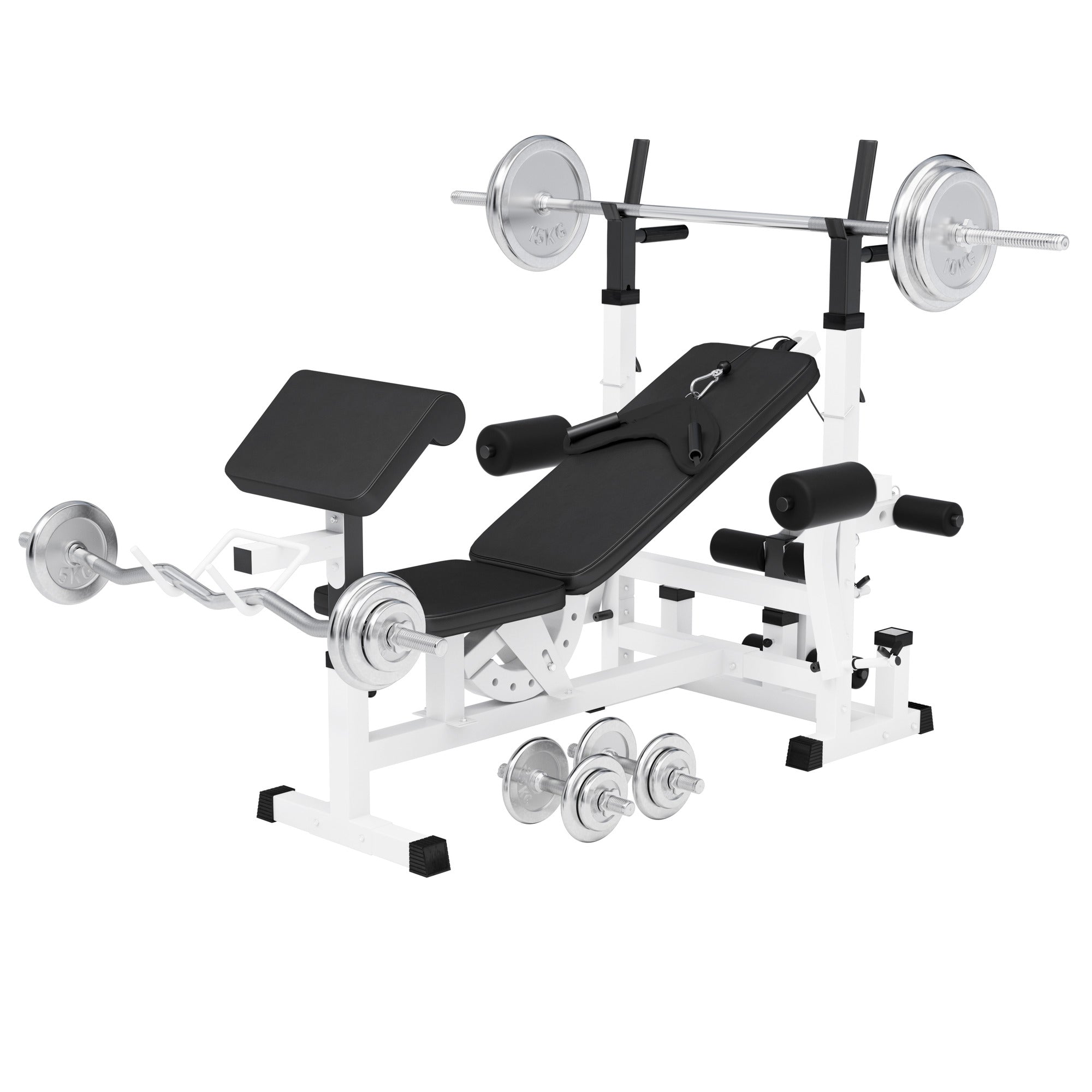 Mitmekülgne jõutreeningupink + kangikomplekt 108 kg