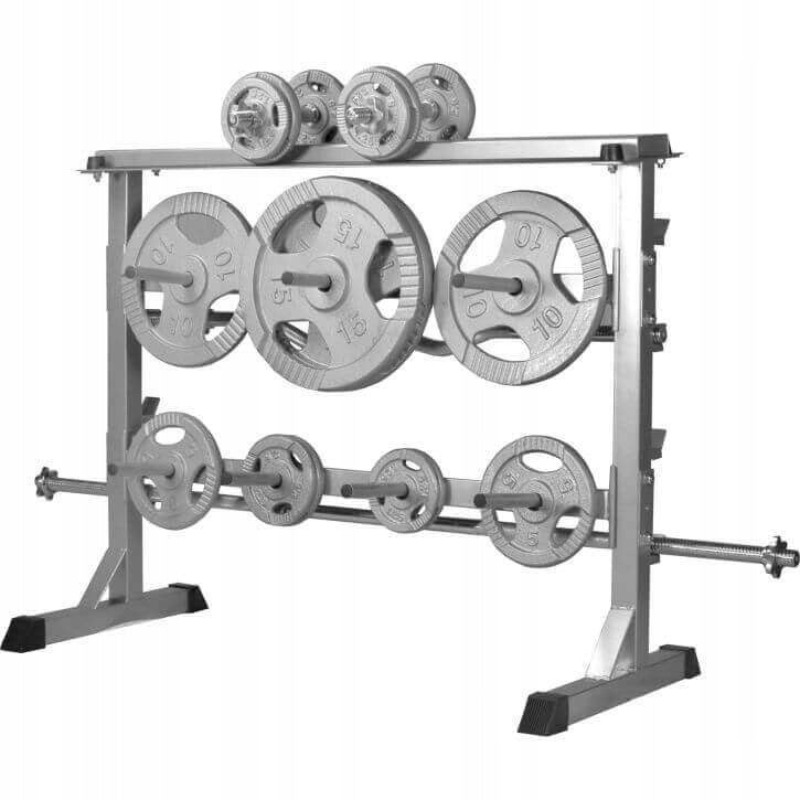 3-In-1 raskustehoidik ketastele, hantlitele ja kangidele, hall
