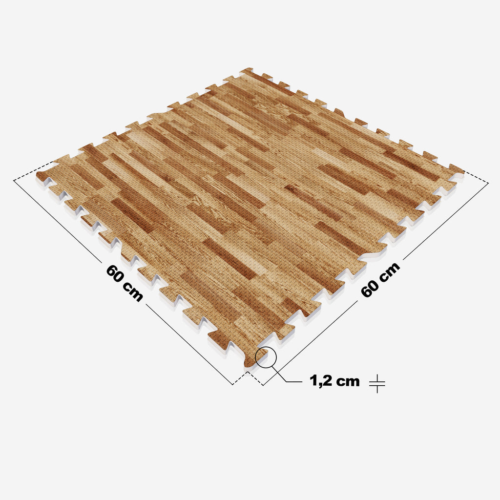 Treeningmatt 8 osa 60 x 60 x 1,2 cm, puidumustriga