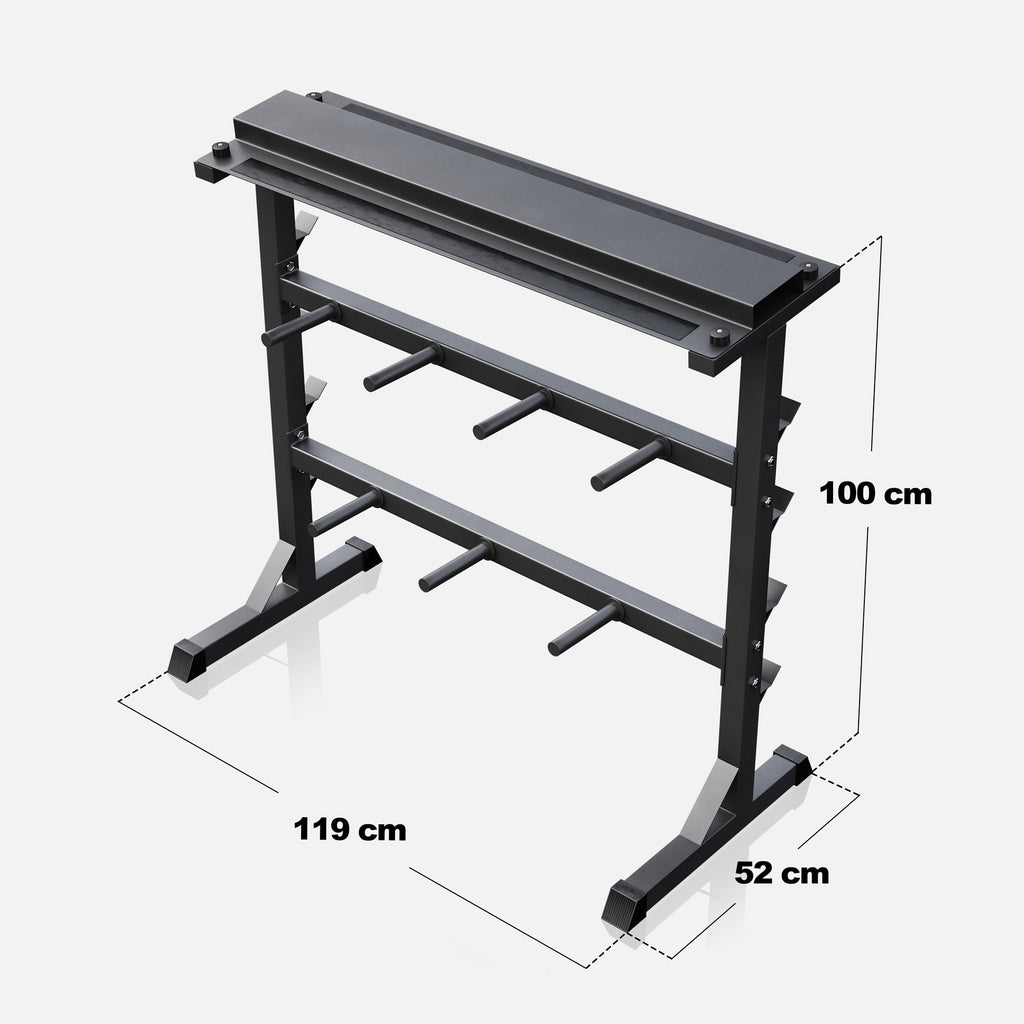 3-In-1 raskustehoidik ketastele, hantlitele ja kangidele, must
