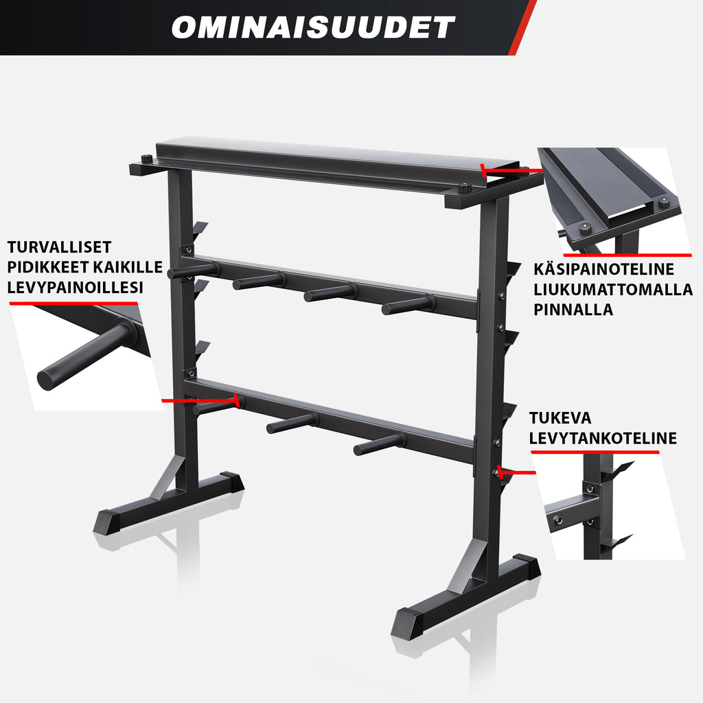 3-In-1 raskustehoidik ketastele, hantlitele ja kangidele, hall