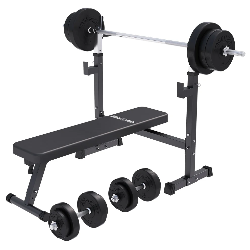 Kokkupandav jõutõstepink + 70 kg kangikomplekt