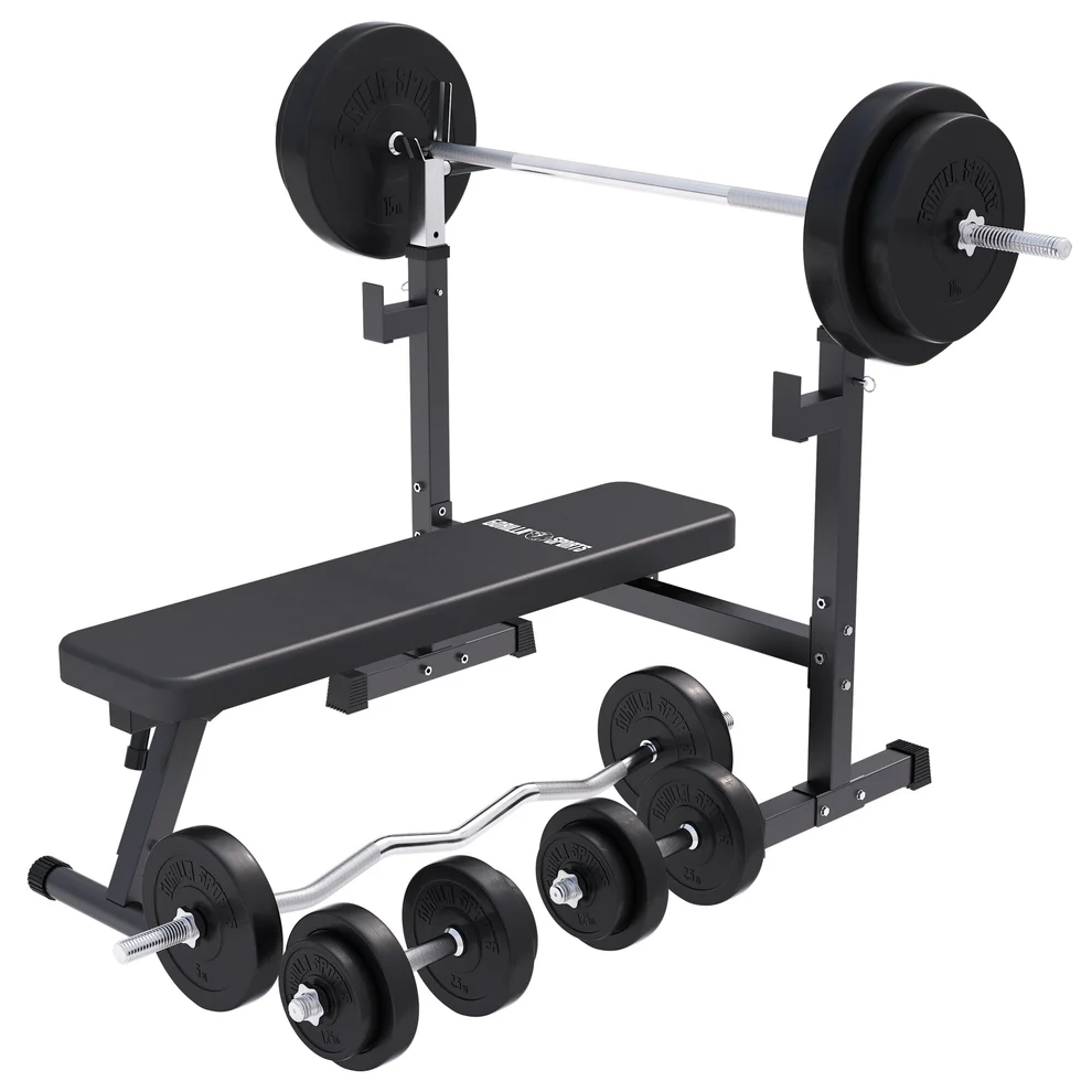 Kokkupandav jõutõstepink + 100 kg kangikomplekt