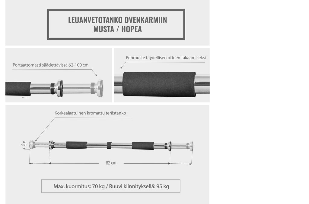 Ukse lõuatõmbekang 62-100 cm, kroom/must