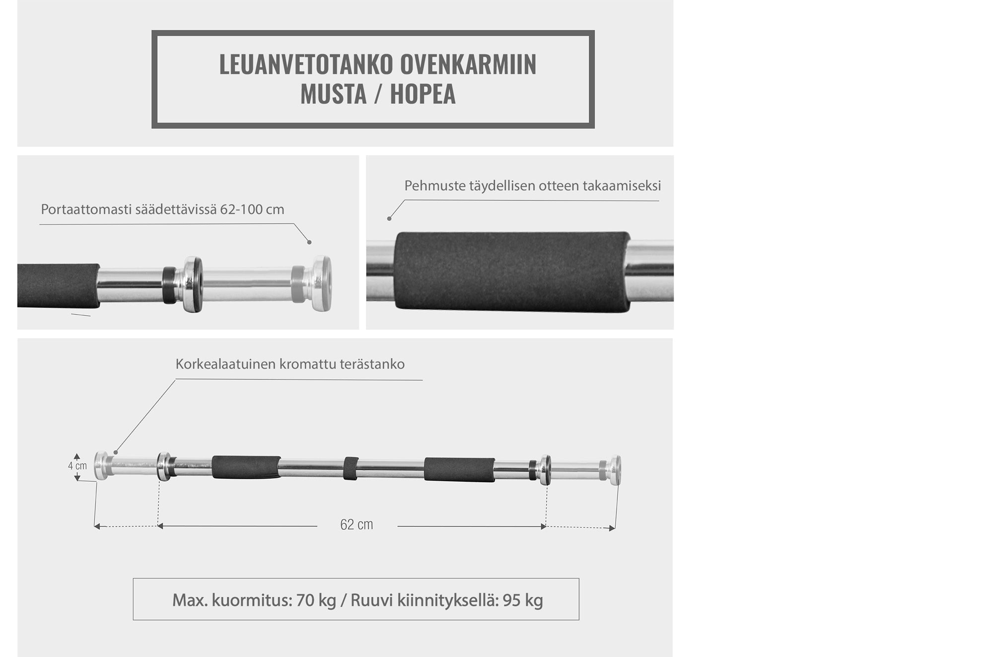Ukse lõuatõmbekang 62-100 cm, kroom/must