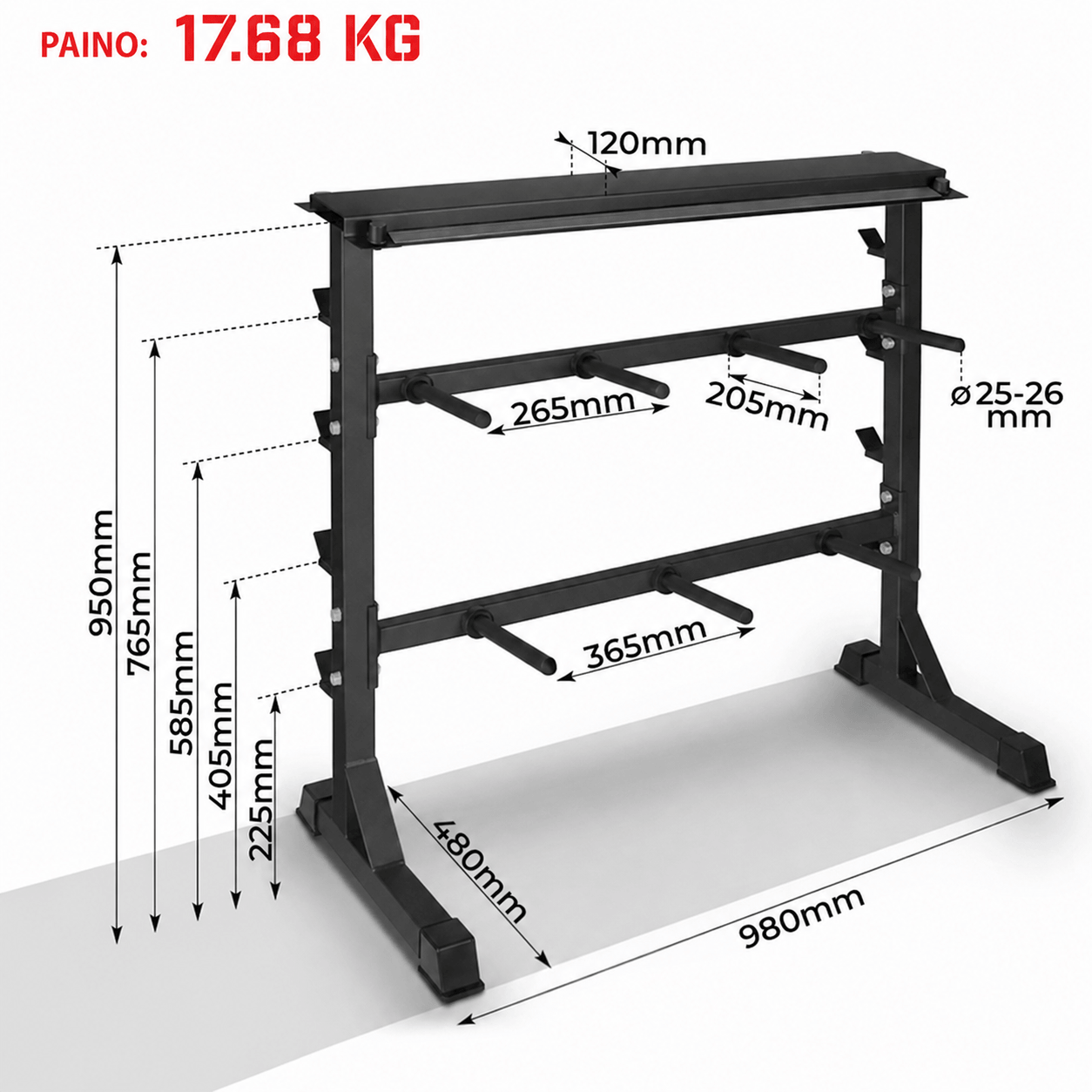 3-in-1 raskuste hoidik 30 mm raskusketastele, hantlitele ja kangidele, must