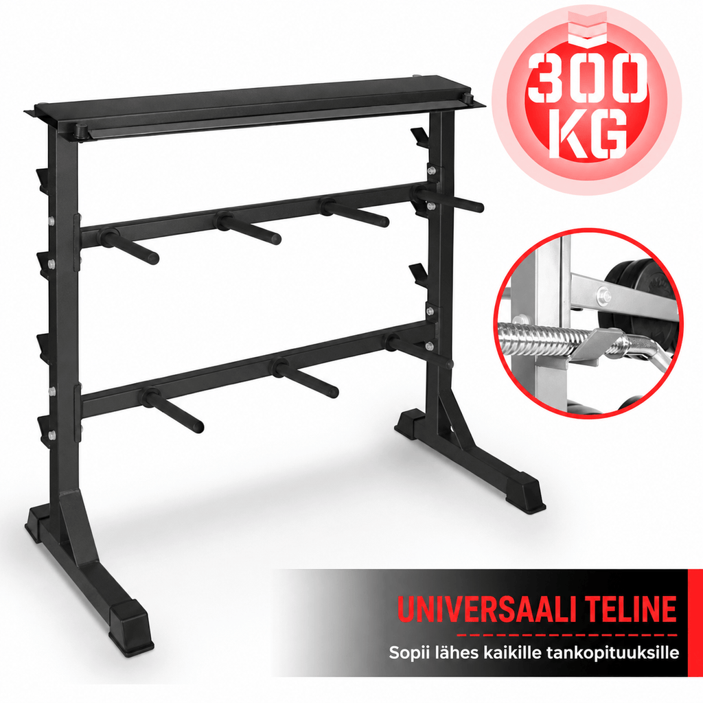 3-in-1 raskuste hoidik 30 mm raskusketastele, hantlitele ja kangidele, must