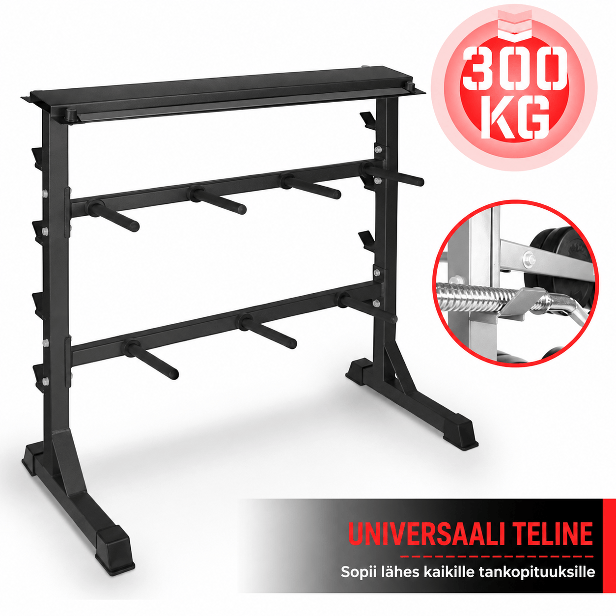 3-in-1 raskuste hoidik 30 mm raskusketastele, hantlitele ja kangidele, must