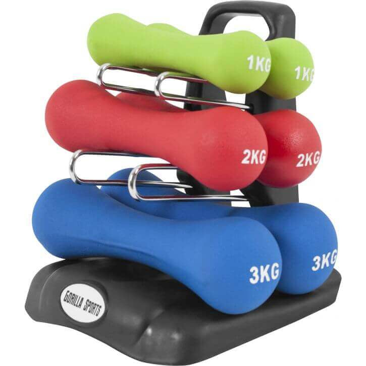 Neopreenhantlite komplekt 12 kg hoidikuga